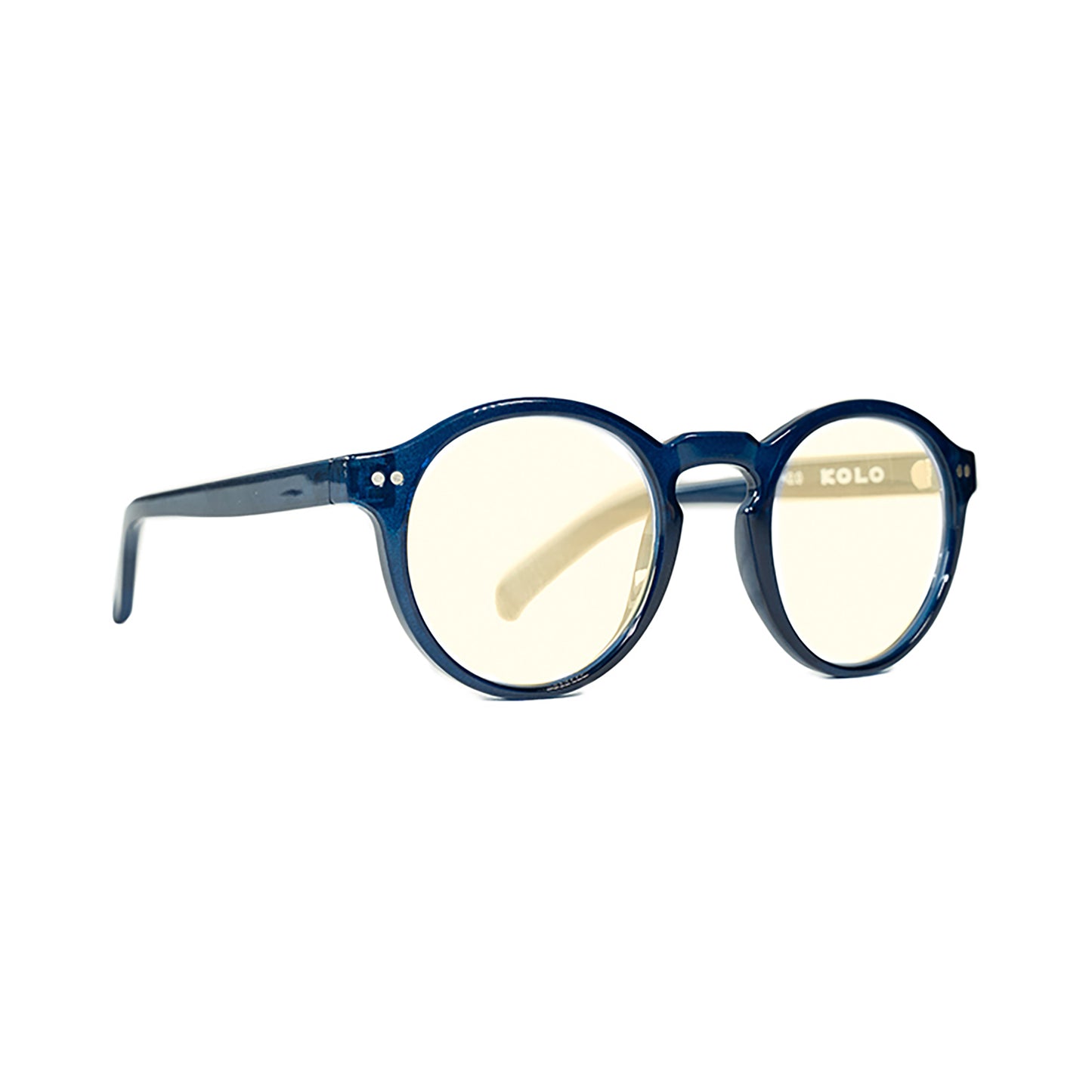 Harrison blue glasses from angle